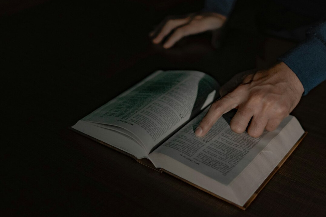 person reading mystery book at night